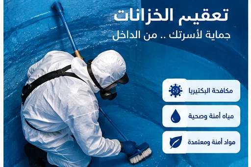 فني يعقم وينظف خزان مياه من الداخل